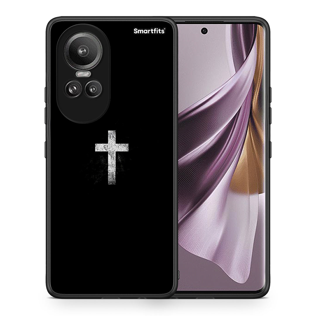 Θήκη Oppo Reno10 Pro White Cross από τη Smartfits με σχέδιο στο πίσω μέρος και μαύρο περίβλημα | Oppo Reno10 Pro White Cross case with colorful back and black bezels