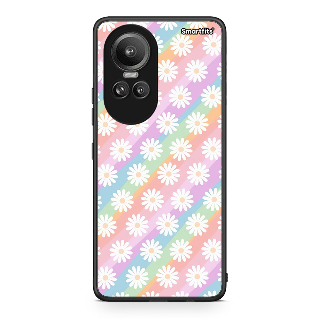 Oppo Reno10 Pro White Daisies θήκη από τη Smartfits με σχέδιο στο πίσω μέρος και μαύρο περίβλημα | Smartphone case with colorful back and black bezels by Smartfits