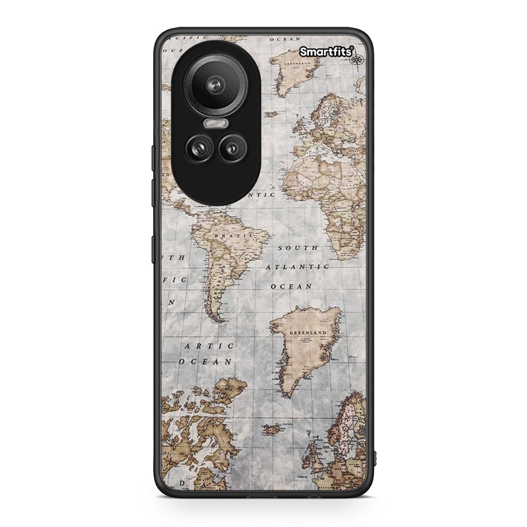 Oppo Reno10 Pro World Map Θήκη από τη Smartfits με σχέδιο στο πίσω μέρος και μαύρο περίβλημα | Smartphone case with colorful back and black bezels by Smartfits