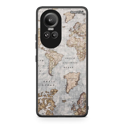 Oppo Reno10 Pro World Map Θήκη από τη Smartfits με σχέδιο στο πίσω μέρος και μαύρο περίβλημα | Smartphone case with colorful back and black bezels by Smartfits