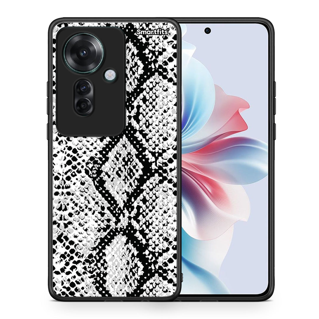 Θήκη Oppo Reno11 F 5G White Snake Animal από τη Smartfits με σχέδιο στο πίσω μέρος και μαύρο περίβλημα | Oppo Reno11 F 5G White Snake Animal case with colorful back and black bezels