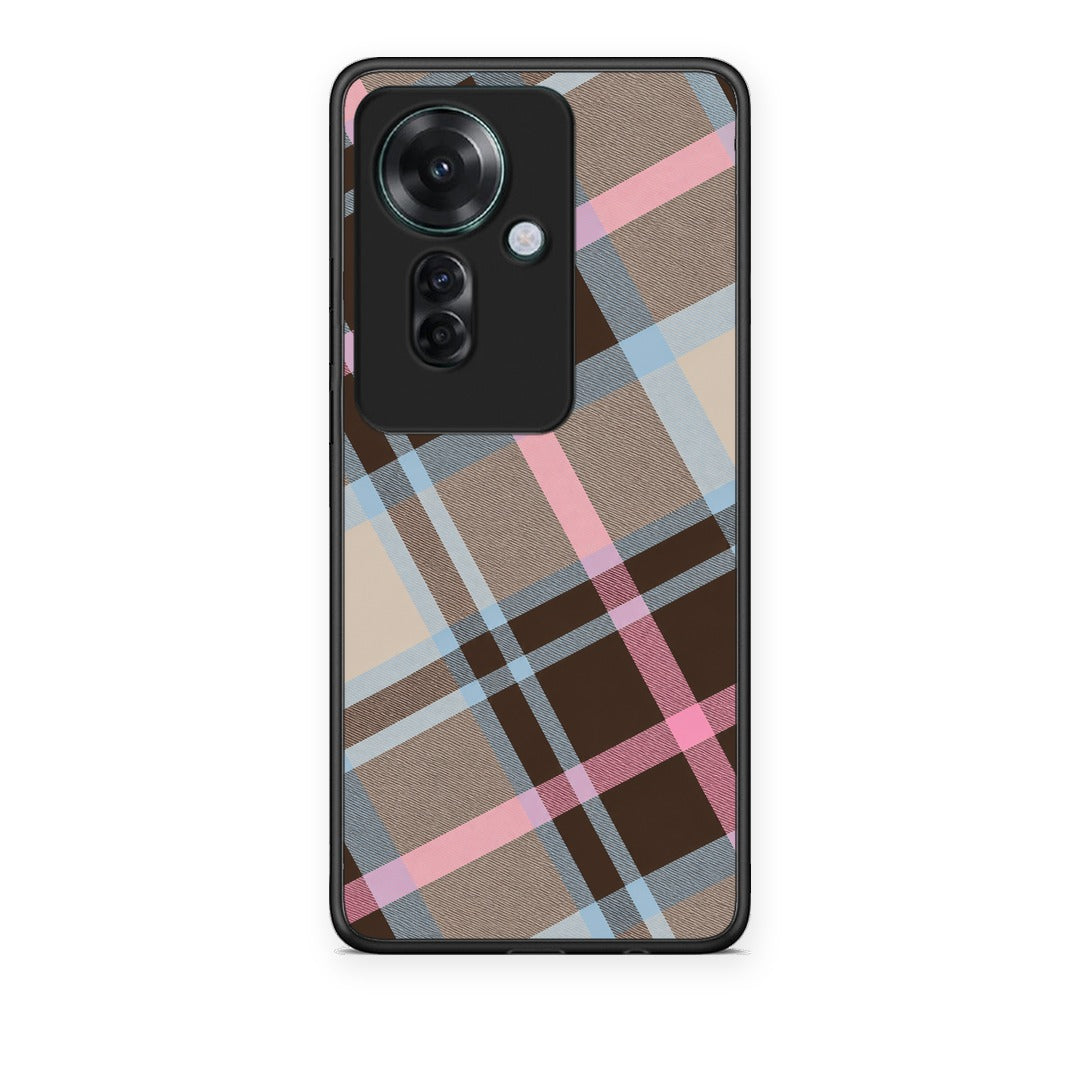 Θήκη Oppo Reno11 F 5G Brown Pink and Blue Diagonal Plaid από τη Smartfits με σχέδιο στο πίσω μέρος και μαύρο περίβλημα | Oppo Reno11 F 5G Brown Pink and Blue Diagonal Plaid case with colorful back and black bezels