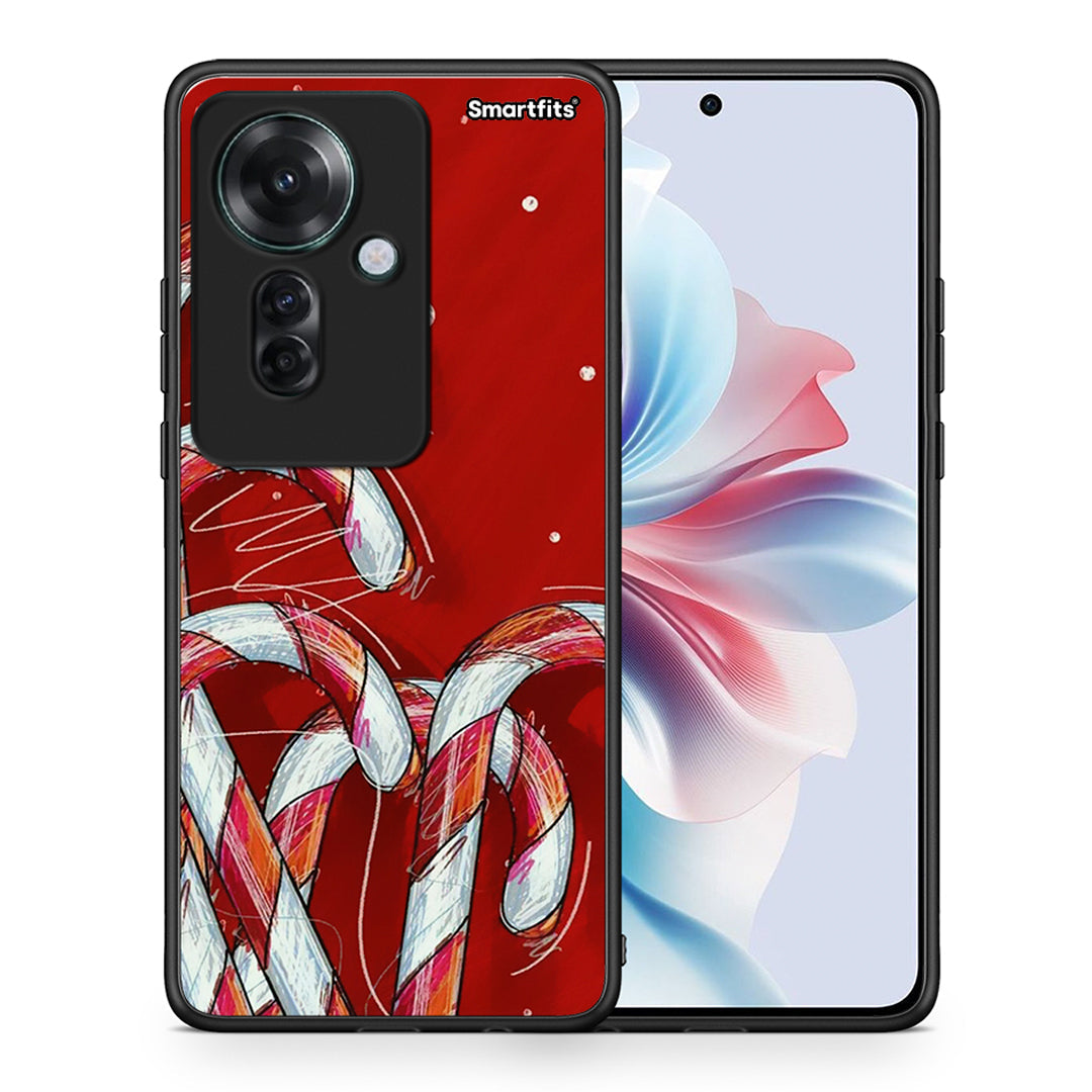 Θήκη Oppo Reno11 F 5G Candy Cane από τη Smartfits με σχέδιο στο πίσω μέρος και μαύρο περίβλημα | Oppo Reno11 F 5G Candy Cane case with colorful back and black bezels