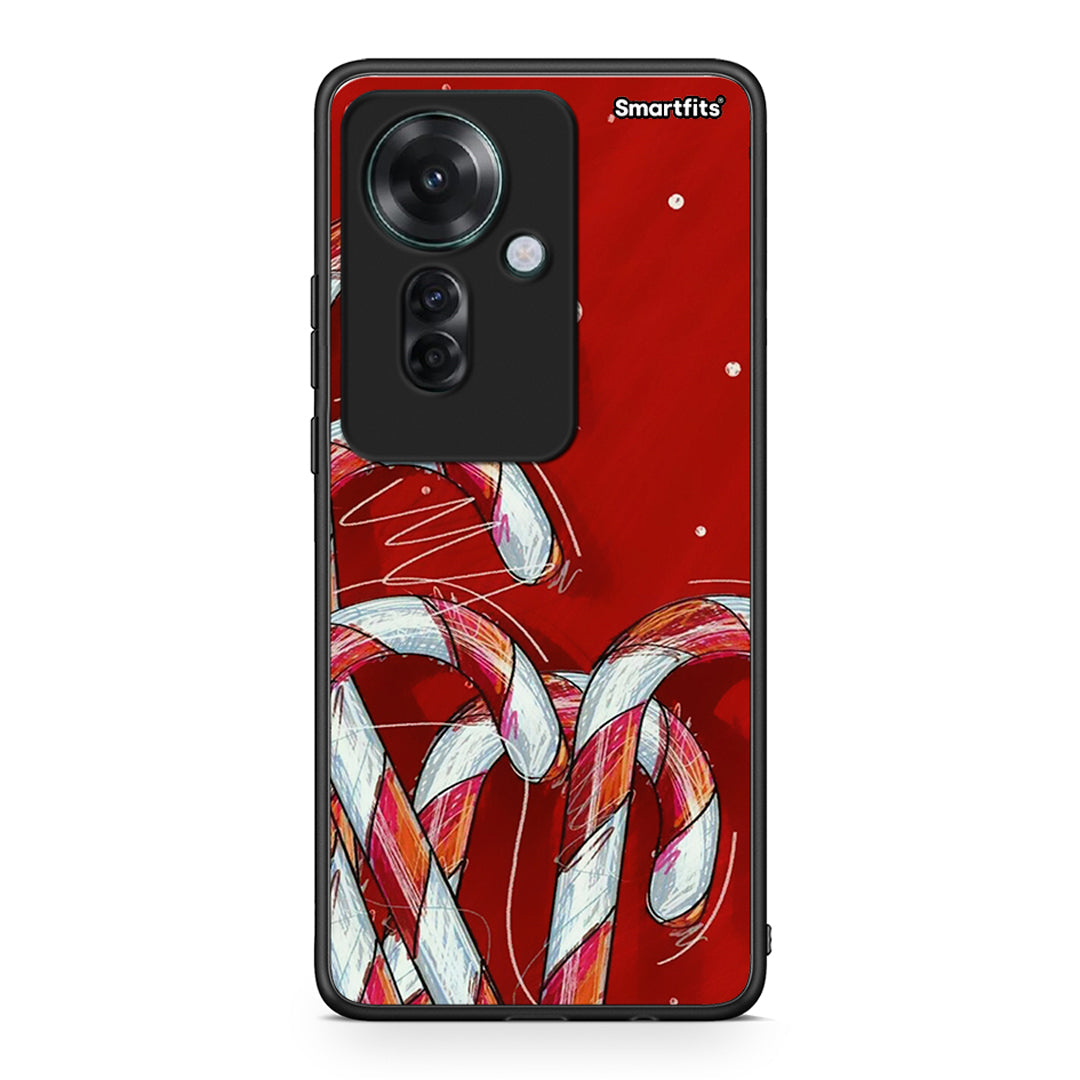 Oppo Reno11 F 5G Candy Cane θήκη από τη Smartfits με σχέδιο στο πίσω μέρος και μαύρο περίβλημα | Smartphone case with colorful back and black bezels by Smartfits