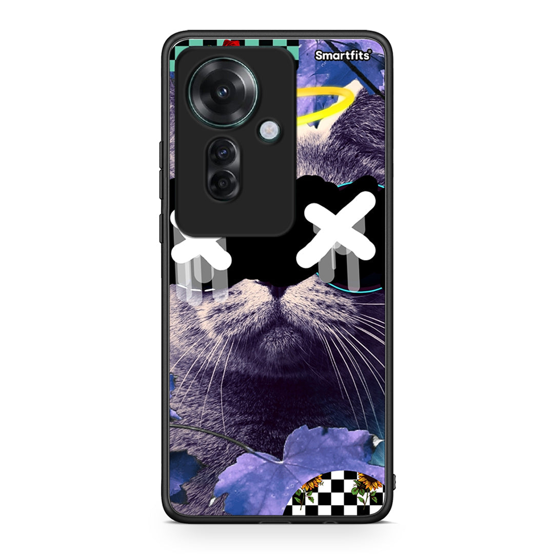 Oppo Reno11 F 5G Cat Collage θήκη από τη Smartfits με σχέδιο στο πίσω μέρος και μαύρο περίβλημα | Smartphone case with colorful back and black bezels by Smartfits