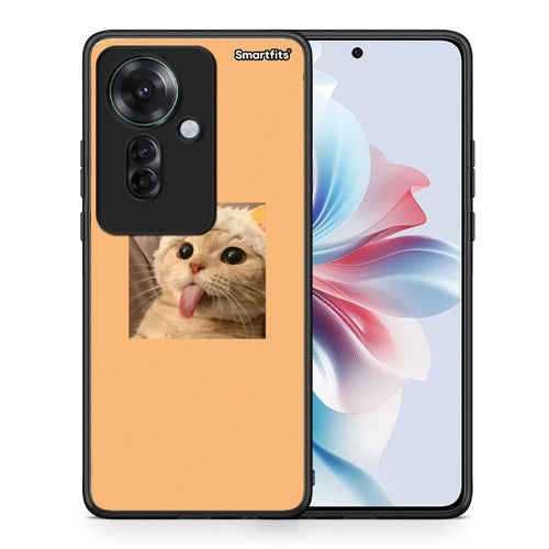 Θήκη Oppo Reno11 F 5G Cat Tongue από τη Smartfits με σχέδιο στο πίσω μέρος και μαύρο περίβλημα | Oppo Reno11 F 5G Cat Tongue case with colorful back and black bezels