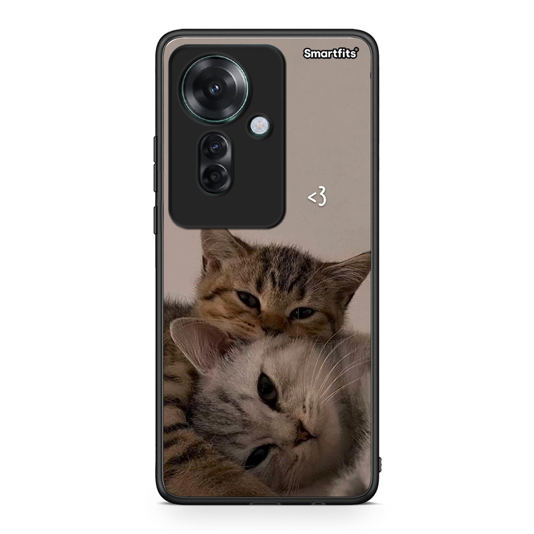 Oppo Reno11 F 5G Cats In Love Θήκη από τη Smartfits με σχέδιο στο πίσω μέρος και μαύρο περίβλημα | Smartphone case with colorful back and black bezels by Smartfits
