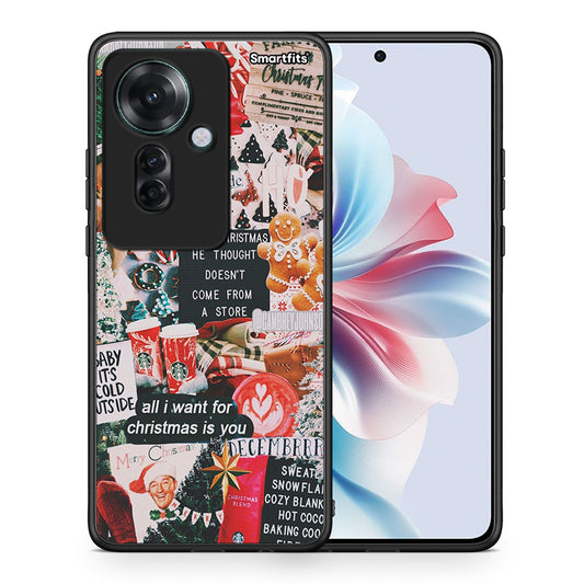 Θήκη Oppo Reno11 F 5G Christmas Happiness από τη Smartfits με σχέδιο στο πίσω μέρος και μαύρο περίβλημα | Oppo Reno11 F 5G Christmas Happiness case with colorful back and black bezels