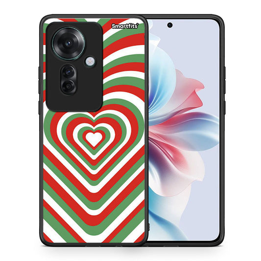 Θήκη Oppo Reno11 F 5G Christmas Hearts από τη Smartfits με σχέδιο στο πίσω μέρος και μαύρο περίβλημα | Oppo Reno11 F 5G Christmas Hearts case with colorful back and black bezels