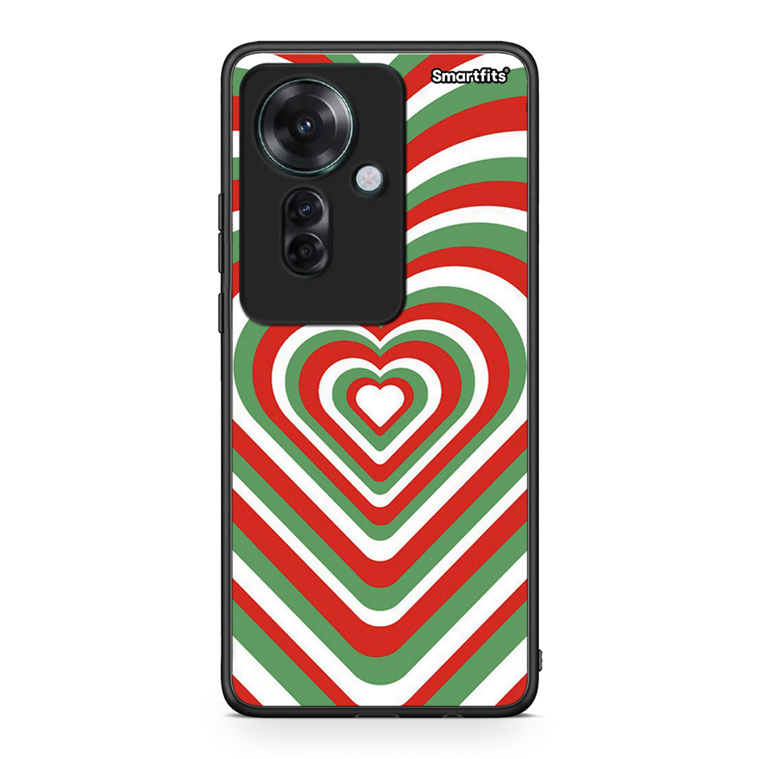 Oppo Reno11 F 5G Christmas Hearts θήκη από τη Smartfits με σχέδιο στο πίσω μέρος και μαύρο περίβλημα | Smartphone case with colorful back and black bezels by Smartfits