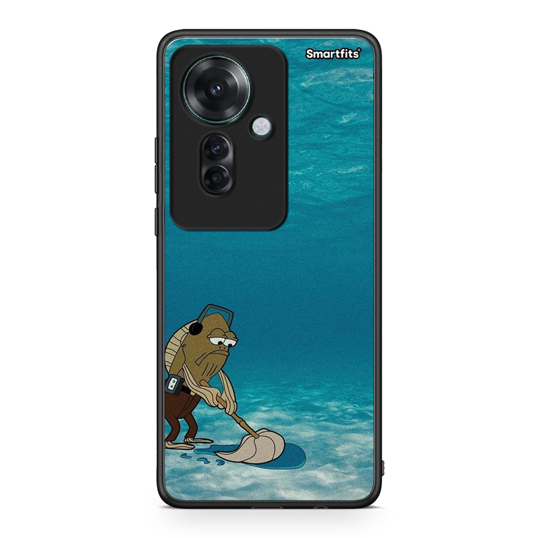 Oppo Reno11 F 5G Clean The Ocean Θήκη από τη Smartfits με σχέδιο στο πίσω μέρος και μαύρο περίβλημα | Smartphone case with colorful back and black bezels by Smartfits