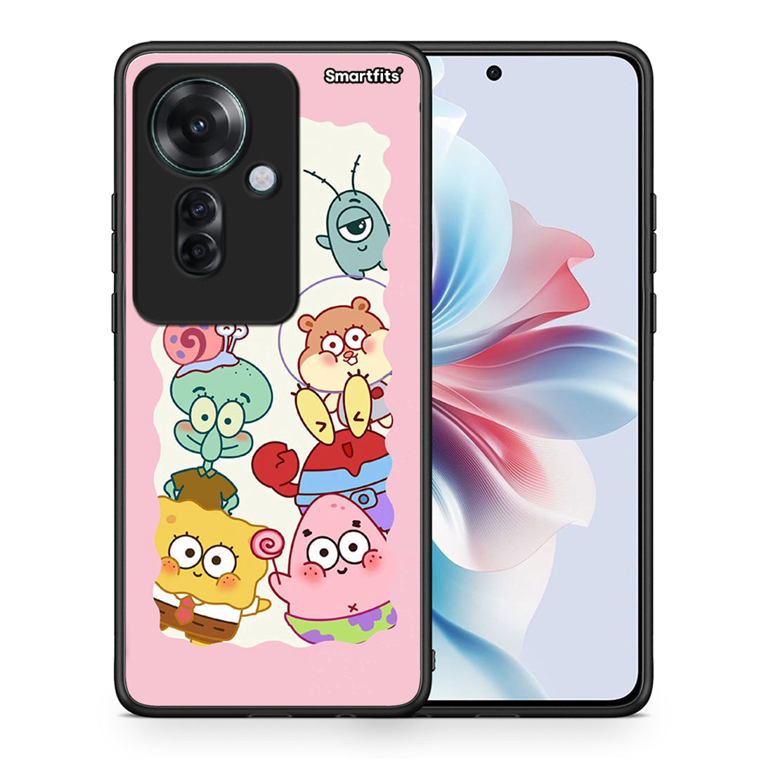 Θήκη Oppo Reno11 F 5G Cute Companion από τη Smartfits με σχέδιο στο πίσω μέρος και μαύρο περίβλημα | Oppo Reno11 F 5G Cute Companion case with colorful back and black bezels