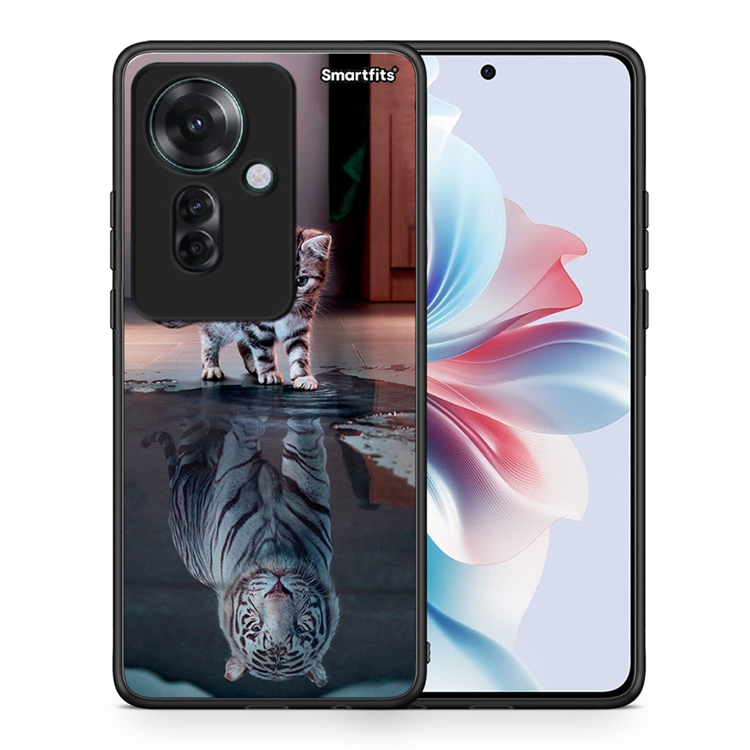 Θήκη Oppo Reno11 F 5G Tiger Cute από τη Smartfits με σχέδιο στο πίσω μέρος και μαύρο περίβλημα | Oppo Reno11 F 5G Tiger Cute case with colorful back and black bezels