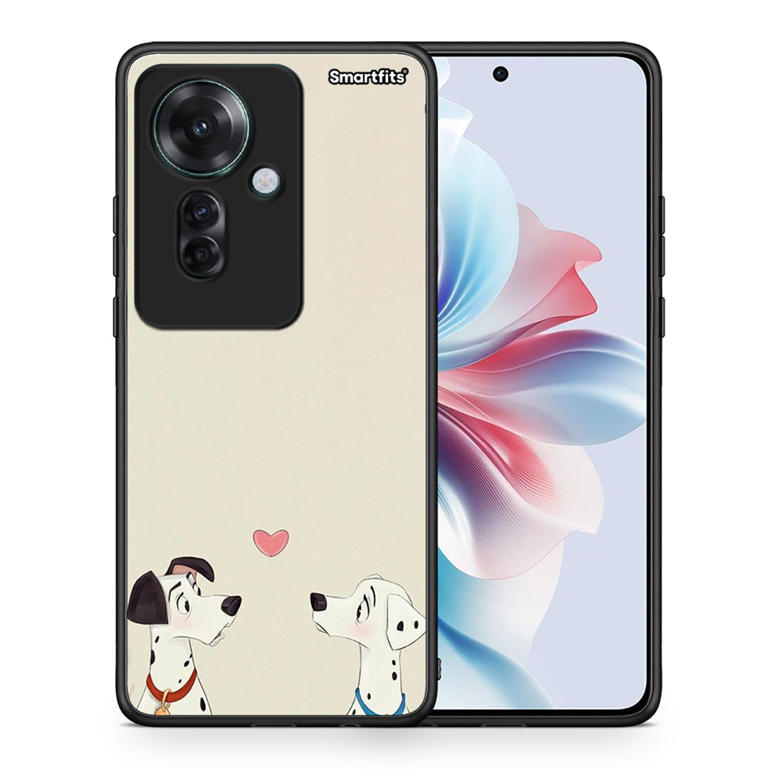 Θήκη Oppo Reno11 F 5G Dalmatians Love από τη Smartfits με σχέδιο στο πίσω μέρος και μαύρο περίβλημα | Oppo Reno11 F 5G Dalmatians Love case with colorful back and black bezels