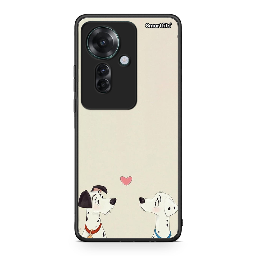 Oppo Reno11 F 5G Dalmatians Love θήκη από τη Smartfits με σχέδιο στο πίσω μέρος και μαύρο περίβλημα | Smartphone case with colorful back and black bezels by Smartfits