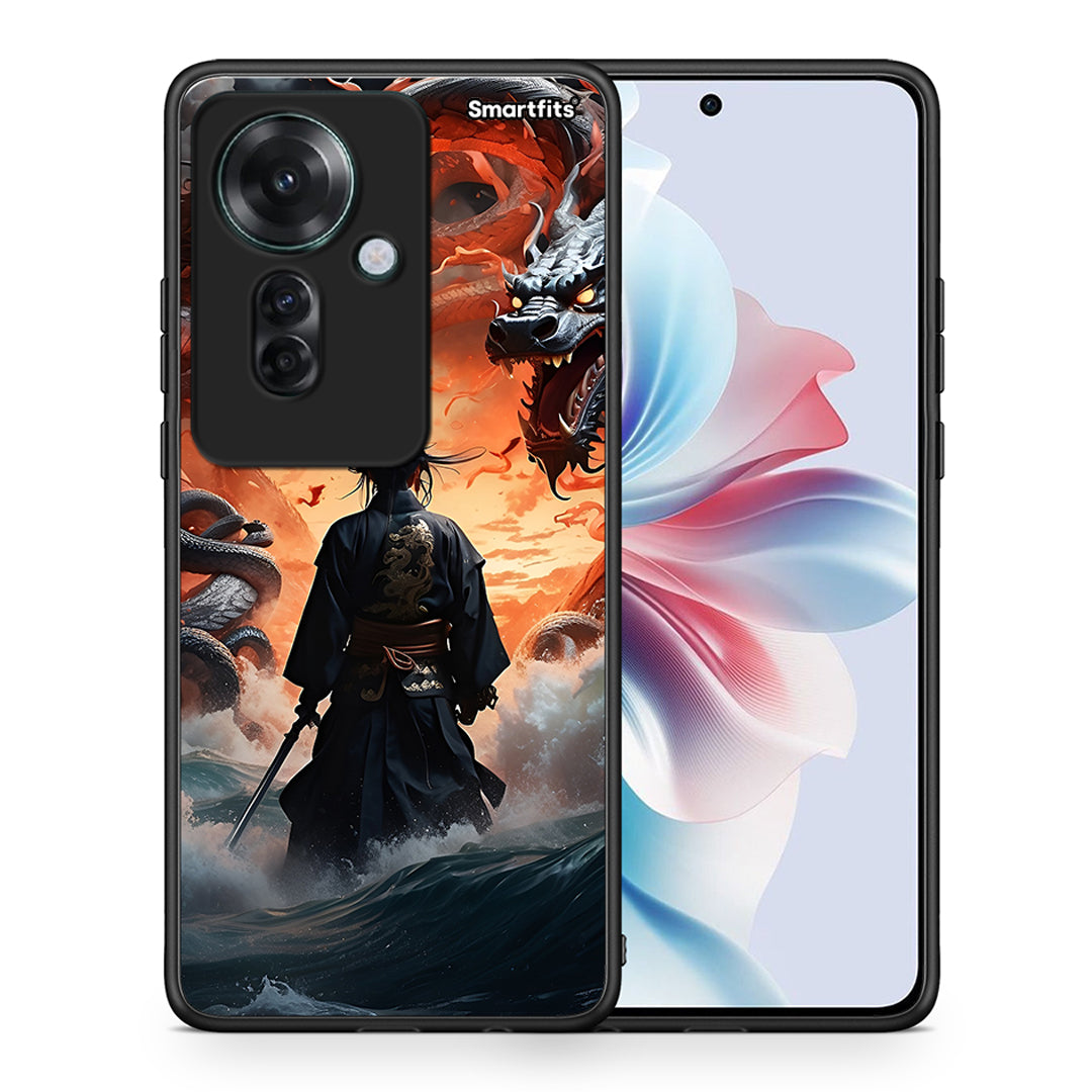 Θήκη Oppo Reno11 F 5G Dragons Fight από τη Smartfits με σχέδιο στο πίσω μέρος και μαύρο περίβλημα | Oppo Reno11 F 5G Dragons Fight case with colorful back and black bezels