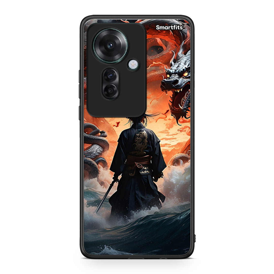 Oppo Reno11 F 5G Dragons Fight θήκη από τη Smartfits με σχέδιο στο πίσω μέρος και μαύρο περίβλημα | Smartphone case with colorful back and black bezels by Smartfits