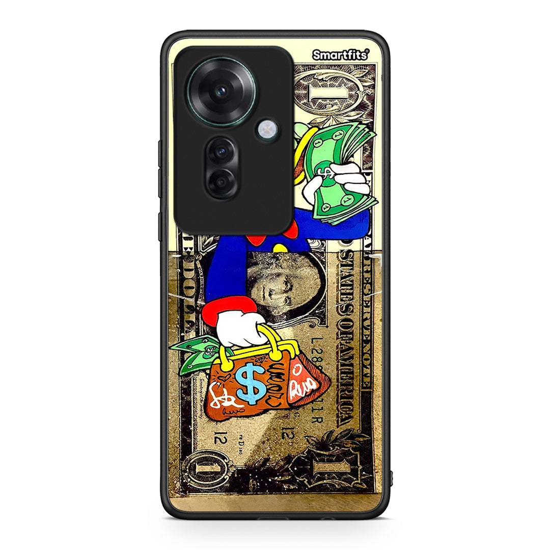 Oppo Reno11 F 5G Duck Money Θήκη από τη Smartfits με σχέδιο στο πίσω μέρος και μαύρο περίβλημα | Smartphone case with colorful back and black bezels by Smartfits