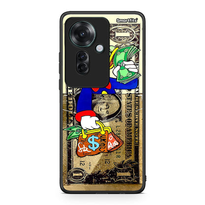 Oppo Reno11 F 5G Duck Money Θήκη από τη Smartfits με σχέδιο στο πίσω μέρος και μαύρο περίβλημα | Smartphone case with colorful back and black bezels by Smartfits