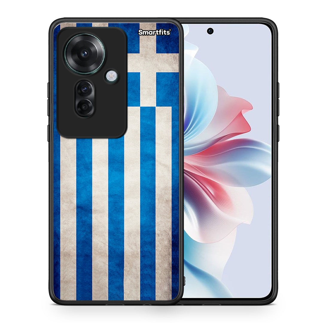 Θήκη Oppo Reno11 F 5G Greek Flag από τη Smartfits με σχέδιο στο πίσω μέρος και μαύρο περίβλημα | Oppo Reno11 F 5G Greek Flag case with colorful back and black bezels