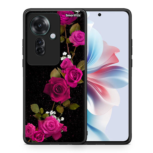Θήκη Oppo Reno11 F 5G Red Roses Flower από τη Smartfits με σχέδιο στο πίσω μέρος και μαύρο περίβλημα | Oppo Reno11 F 5G Red Roses Flower case with colorful back and black bezels