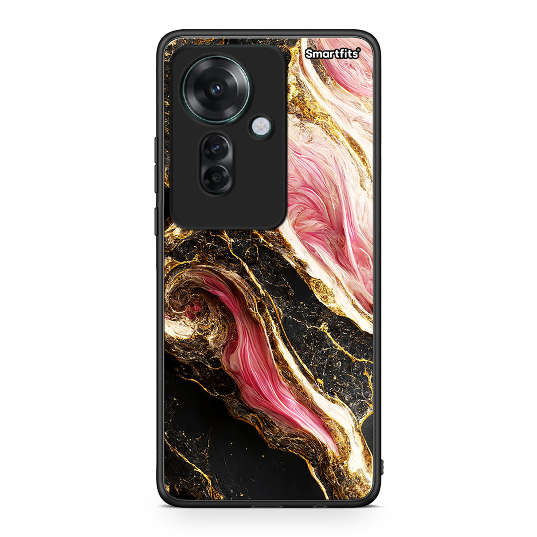 Oppo Reno11 F 5G Glamorous Pink Marble θήκη από τη Smartfits με σχέδιο στο πίσω μέρος και μαύρο περίβλημα | Smartphone case with colorful back and black bezels by Smartfits