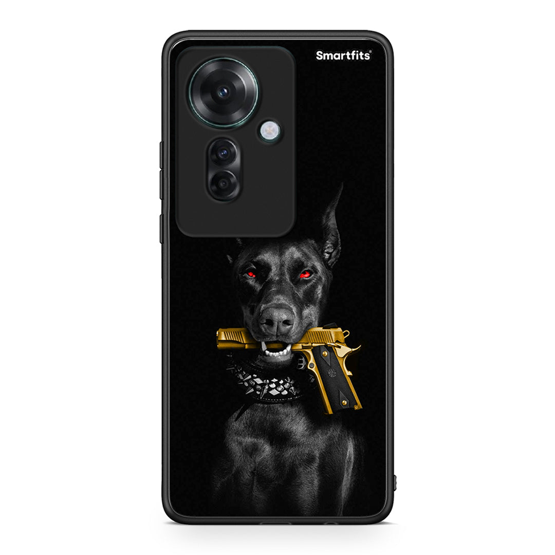 Oppo Reno11 F 5G Golden Gun Θήκη Αγίου Βαλεντίνου από τη Smartfits με σχέδιο στο πίσω μέρος και μαύρο περίβλημα | Smartphone case with colorful back and black bezels by Smartfits