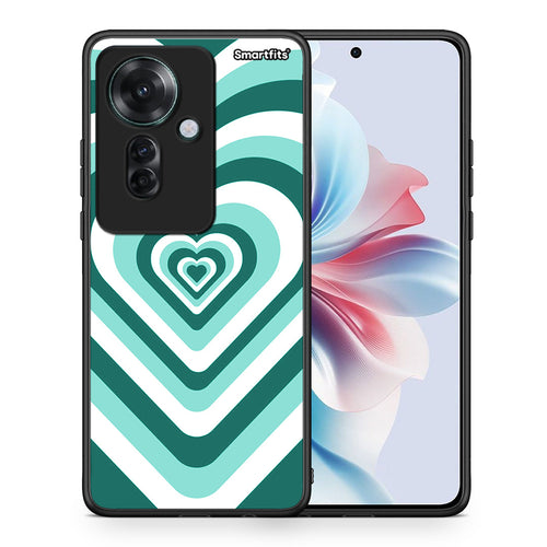 Θήκη Oppo Reno11 F 5G Green Hearts από τη Smartfits με σχέδιο στο πίσω μέρος και μαύρο περίβλημα | Oppo Reno11 F 5G Green Hearts case with colorful back and black bezels