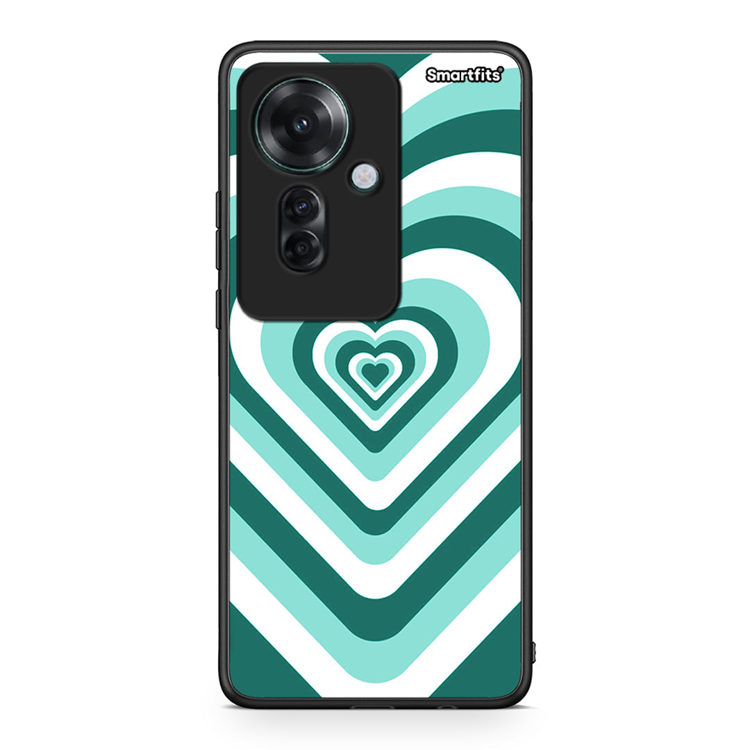 Oppo Reno11 F 5G Green Hearts θήκη από τη Smartfits με σχέδιο στο πίσω μέρος και μαύρο περίβλημα | Smartphone case with colorful back and black bezels by Smartfits