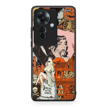 Oppo Reno11 F 5G Halloween Collage Θήκη από τη Smartfits με σχέδιο στο πίσω μέρος και μαύρο περίβλημα | Smartphone case with colorful back and black bezels by Smartfits