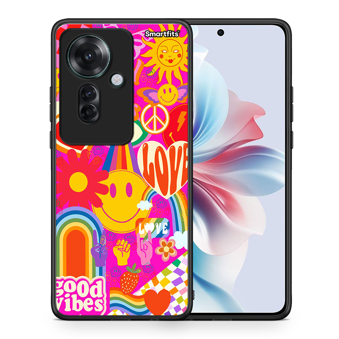 Θήκη Oppo Reno11 F 5G Hippie Love από τη Smartfits με σχέδιο στο πίσω μέρος και μαύρο περίβλημα | Oppo Reno11 F 5G Hippie Love case with colorful back and black bezels