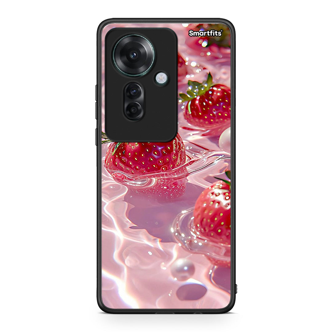 Oppo Reno11 F 5G Juicy Strawberries θήκη από τη Smartfits με σχέδιο στο πίσω μέρος και μαύρο περίβλημα | Smartphone case with colorful back and black bezels by Smartfits