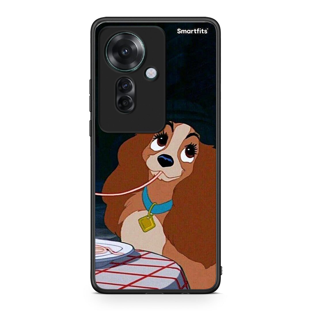 Oppo Reno11 F 5G Lady And Tramp 2 Θήκη Αγίου Βαλεντίνου από τη Smartfits με σχέδιο στο πίσω μέρος και μαύρο περίβλημα | Smartphone case with colorful back and black bezels by Smartfits