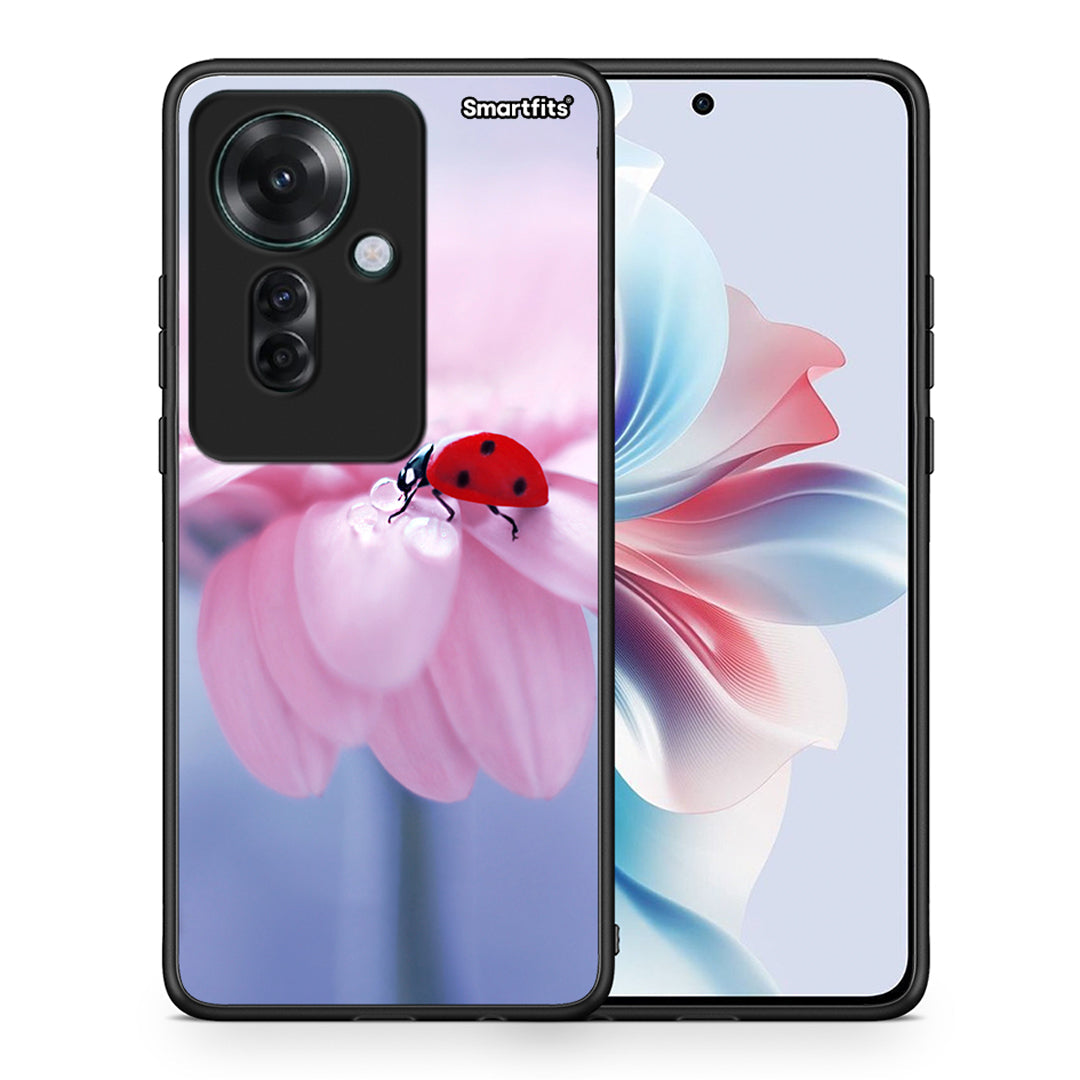 Θήκη Oppo Reno11 F 5G Ladybug Flower από τη Smartfits με σχέδιο στο πίσω μέρος και μαύρο περίβλημα | Oppo Reno11 F 5G Ladybug Flower case with colorful back and black bezels