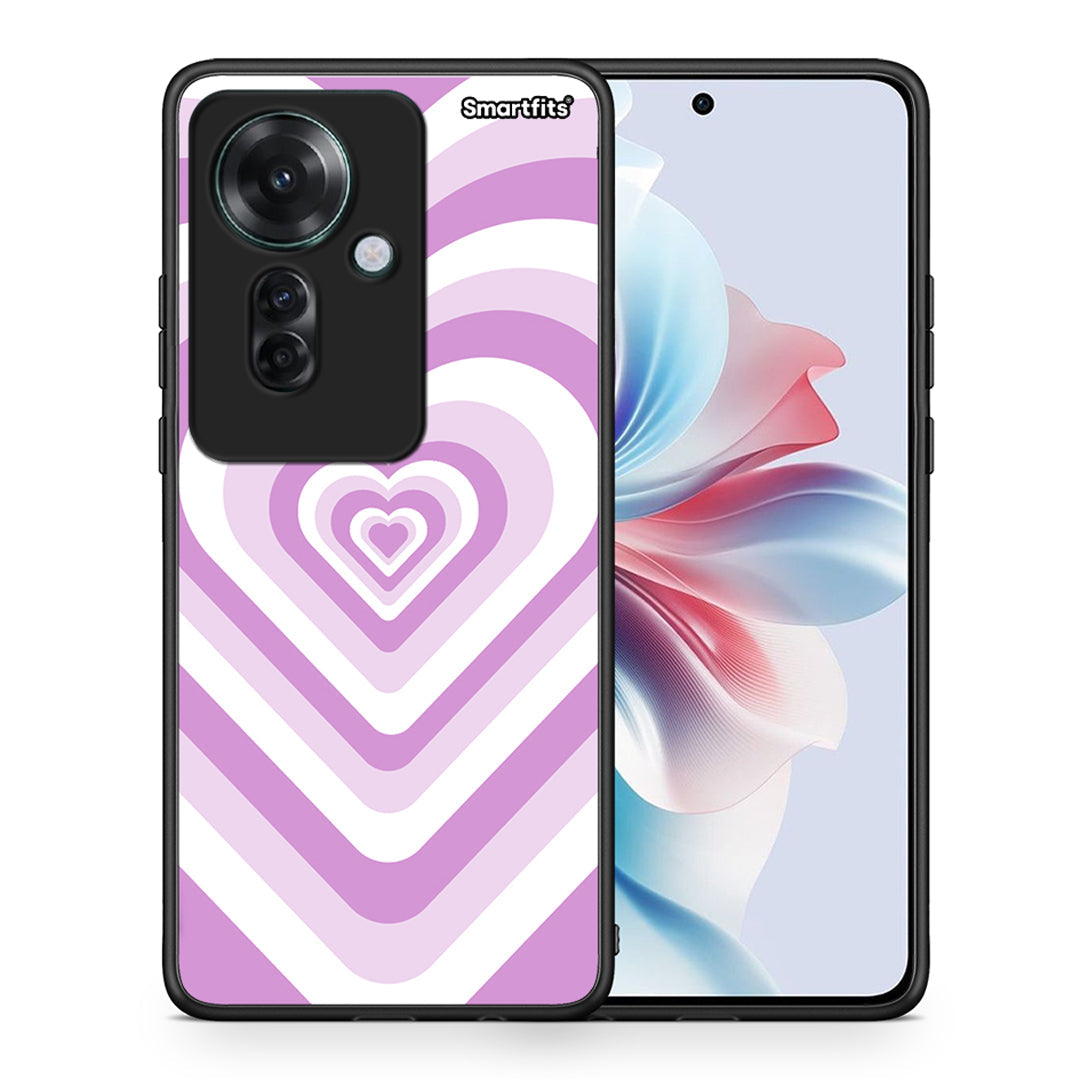 Θήκη Oppo Reno11 F 5G Lilac Hearts από τη Smartfits με σχέδιο στο πίσω μέρος και μαύρο περίβλημα | Oppo Reno11 F 5G Lilac Hearts case with colorful back and black bezels