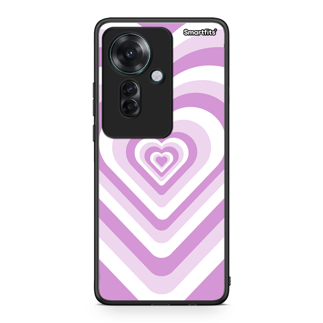 Oppo Reno11 F 5G Lilac Hearts θήκη από τη Smartfits με σχέδιο στο πίσω μέρος και μαύρο περίβλημα | Smartphone case with colorful back and black bezels by Smartfits