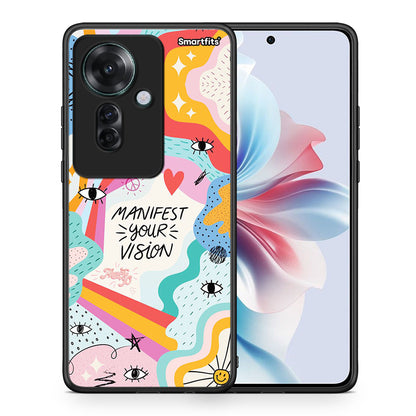 Θήκη Oppo Reno11 F 5G Manifest Your Vision από τη Smartfits με σχέδιο στο πίσω μέρος και μαύρο περίβλημα | Oppo Reno11 F 5G Manifest Your Vision case with colorful back and black bezels