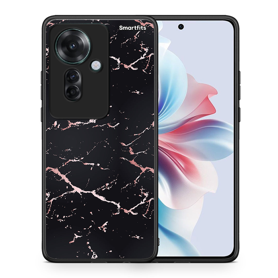 Θήκη Oppo Reno11 F 5G Black Rosegold Marble από τη Smartfits με σχέδιο στο πίσω μέρος και μαύρο περίβλημα | Oppo Reno11 F 5G Black Rosegold Marble case with colorful back and black bezels