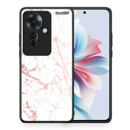 Θήκη Oppo Reno11 F 5G Pink Splash Marble από τη Smartfits με σχέδιο στο πίσω μέρος και μαύρο περίβλημα | Oppo Reno11 F 5G Pink Splash Marble case with colorful back and black bezels