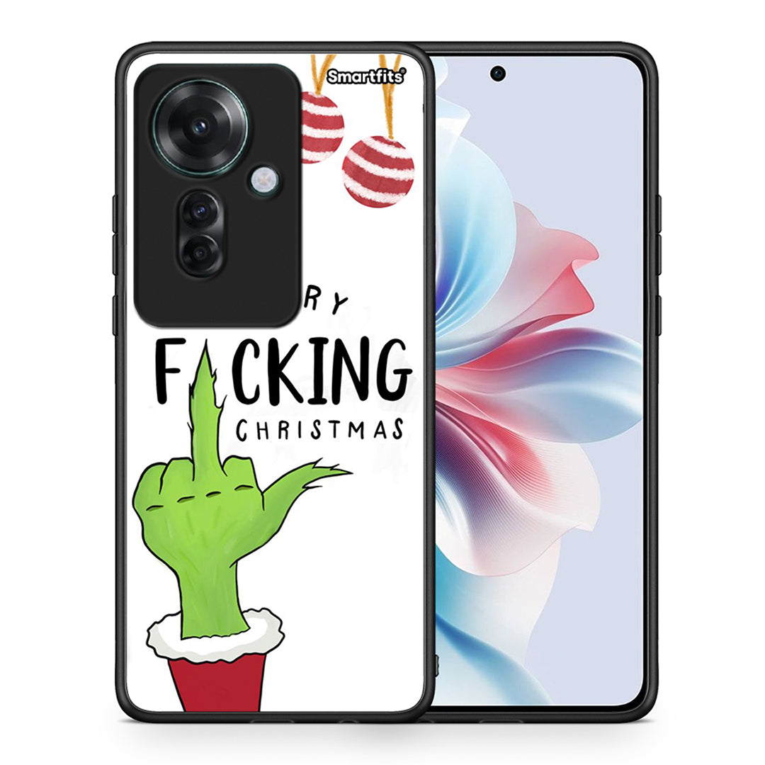 Θήκη Oppo Reno11 F 5G Merry F Xmas από τη Smartfits με σχέδιο στο πίσω μέρος και μαύρο περίβλημα | Oppo Reno11 F 5G Merry F Xmas case with colorful back and black bezels