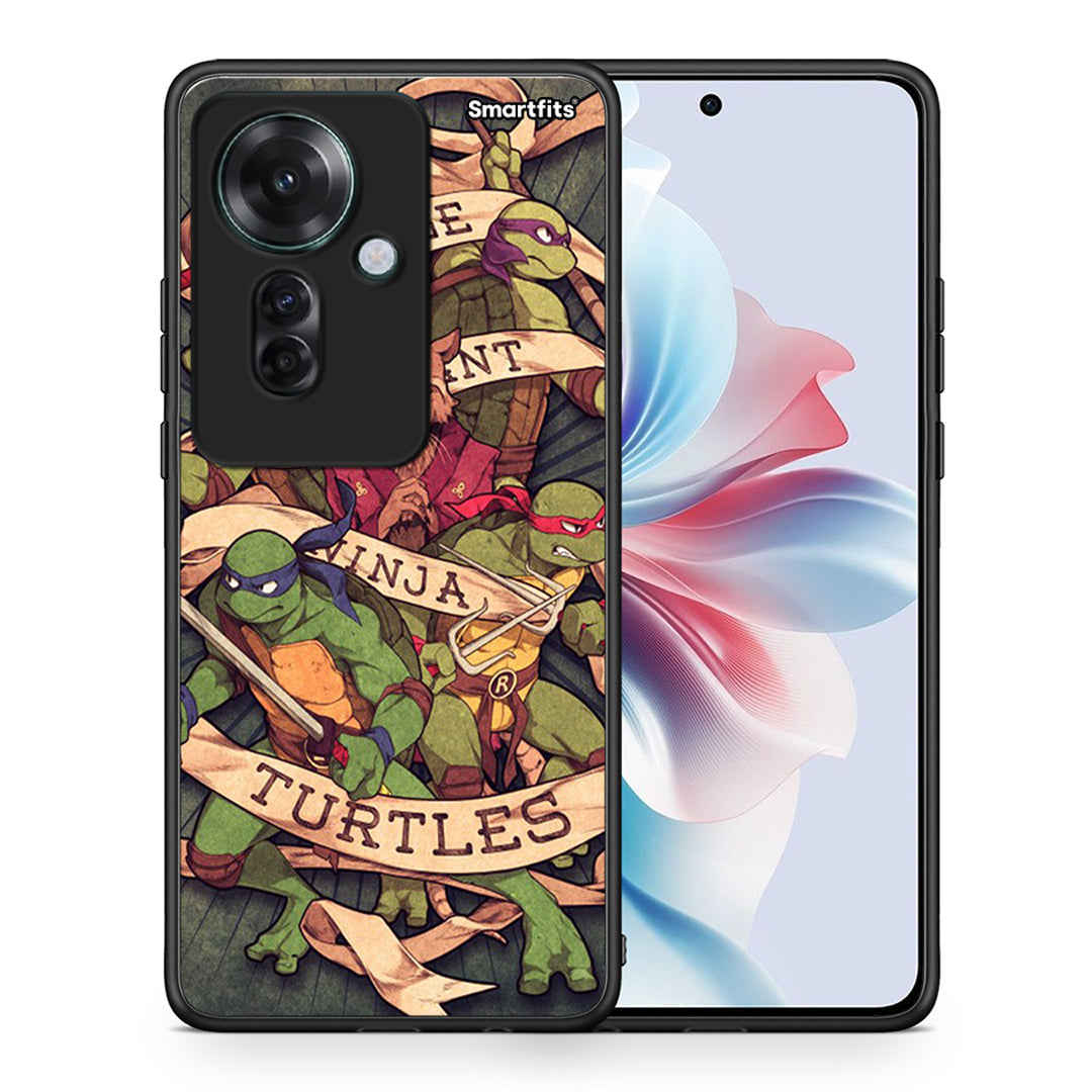 Θήκη Oppo Reno11 F 5G Ninja Turtles από τη Smartfits με σχέδιο στο πίσω μέρος και μαύρο περίβλημα | Oppo Reno11 F 5G Ninja Turtles case with colorful back and black bezels