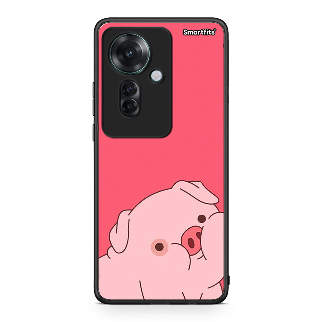 Oppo Reno11 F 5G Pig Love 1 Θήκη Αγίου Βαλεντίνου από τη Smartfits με σχέδιο στο πίσω μέρος και μαύρο περίβλημα | Smartphone case with colorful back and black bezels by Smartfits