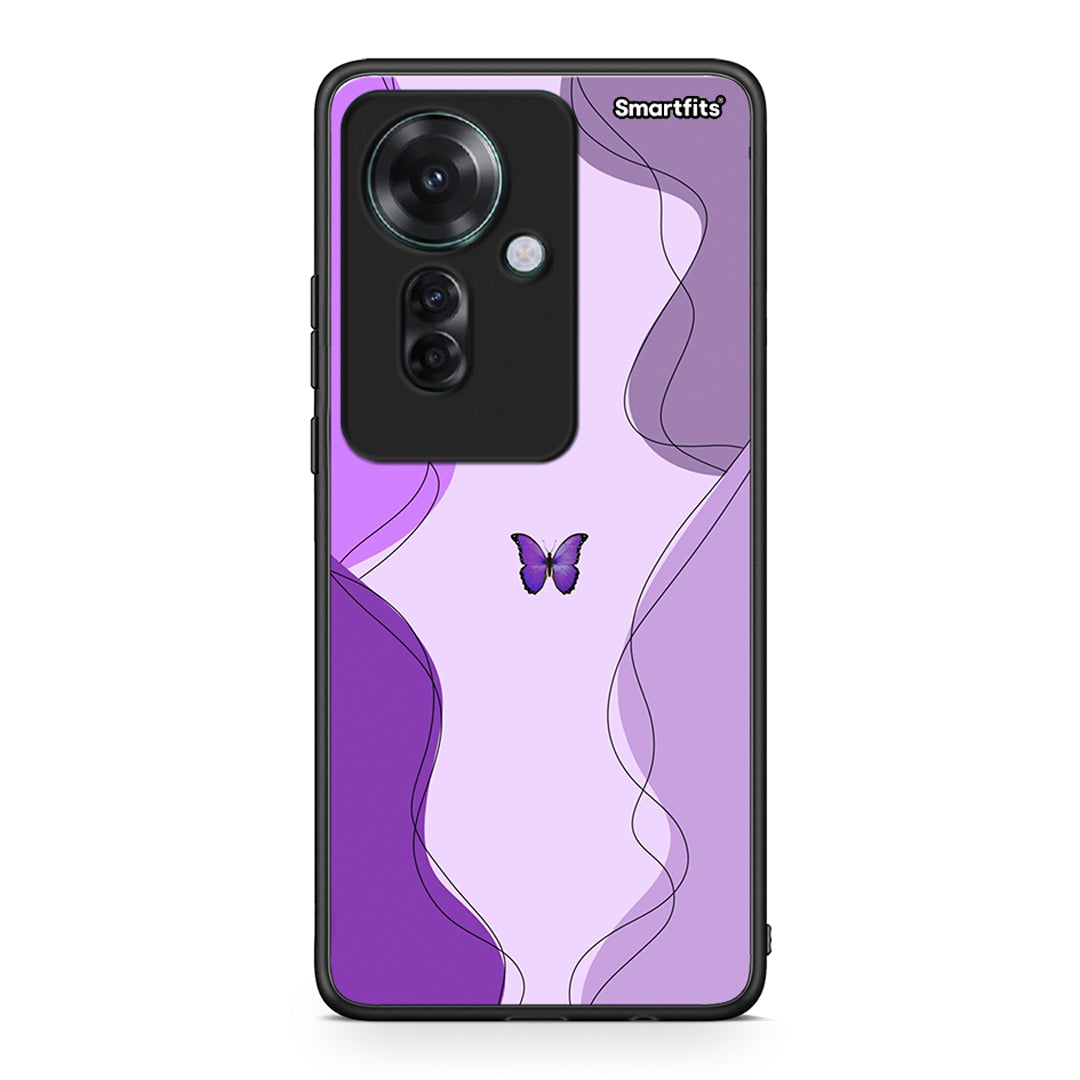 Oppo Reno11 F 5G Purple Mariposa Θήκη Αγίου Βαλεντίνου από τη Smartfits με σχέδιο στο πίσω μέρος και μαύρο περίβλημα | Smartphone case with colorful back and black bezels by Smartfits