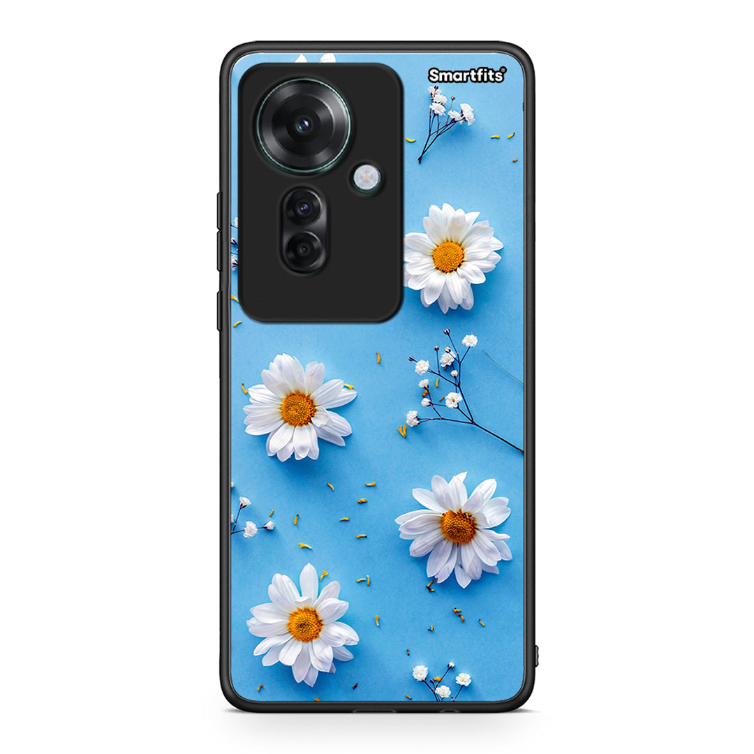 Oppo Reno11 F 5G Real Daisies θήκη από τη Smartfits με σχέδιο στο πίσω μέρος και μαύρο περίβλημα | Smartphone case with colorful back and black bezels by Smartfits