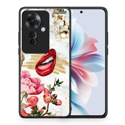 Θήκη Oppo Reno11 F 5G Red Lips από τη Smartfits με σχέδιο στο πίσω μέρος και μαύρο περίβλημα | Oppo Reno11 F 5G Red Lips case with colorful back and black bezels