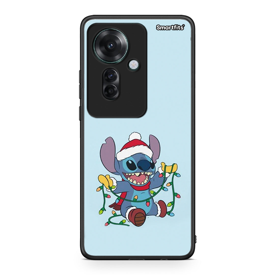 Oppo Reno11 F 5G Santa Stich θήκη από τη Smartfits με σχέδιο στο πίσω μέρος και μαύρο περίβλημα | Smartphone case with colorful back and black bezels by Smartfits