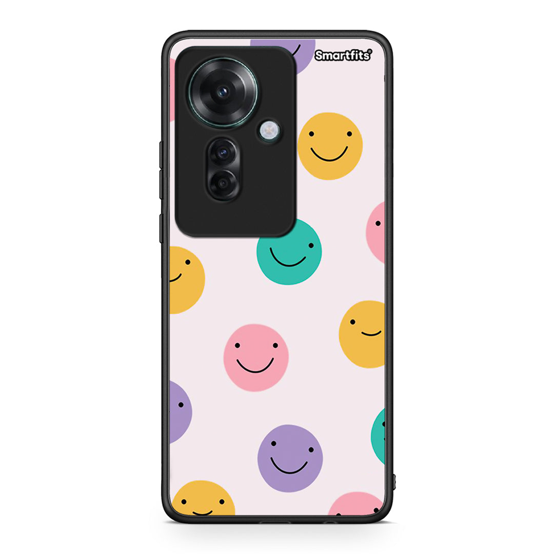 Oppo Reno11 F 5G Smiley Faces θήκη από τη Smartfits με σχέδιο στο πίσω μέρος και μαύρο περίβλημα | Smartphone case with colorful back and black bezels by Smartfits