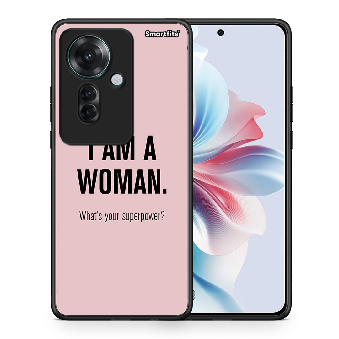 Θήκη Oppo Reno11 F 5G Superpower Woman από τη Smartfits με σχέδιο στο πίσω μέρος και μαύρο περίβλημα | Oppo Reno11 F 5G Superpower Woman case with colorful back and black bezels