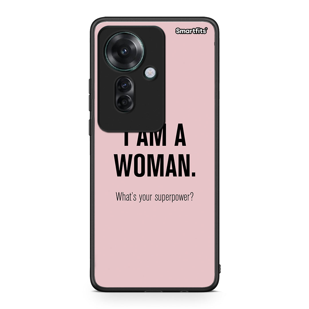 Oppo Reno11 F 5G Superpower Woman θήκη από τη Smartfits με σχέδιο στο πίσω μέρος και μαύρο περίβλημα | Smartphone case with colorful back and black bezels by Smartfits