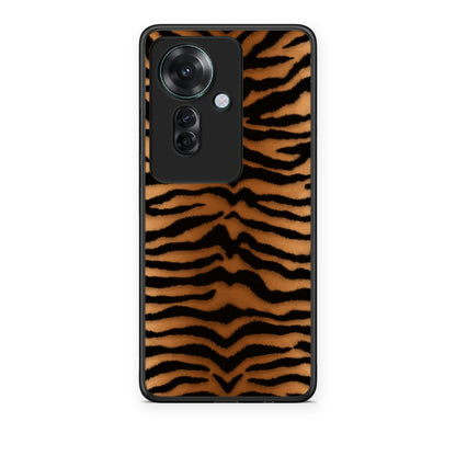 Θήκη Oppo Reno11 F 5G Tiger Print Orange and Black από τη Smartfits με σχέδιο στο πίσω μέρος και μαύρο περίβλημα | Oppo Reno11 F 5G Tiger Print Orange and Black case with colorful back and black bezels